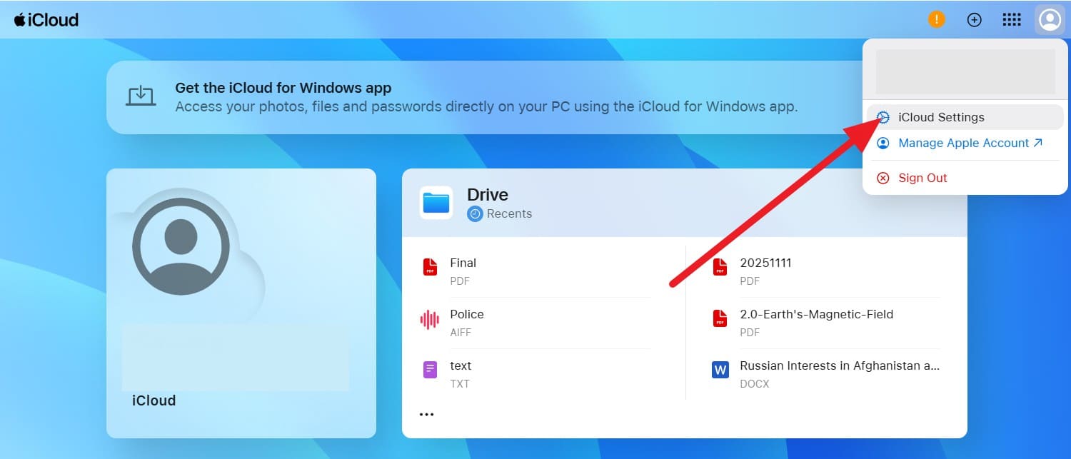 iCloud.comの設定からデータ復元へ進む