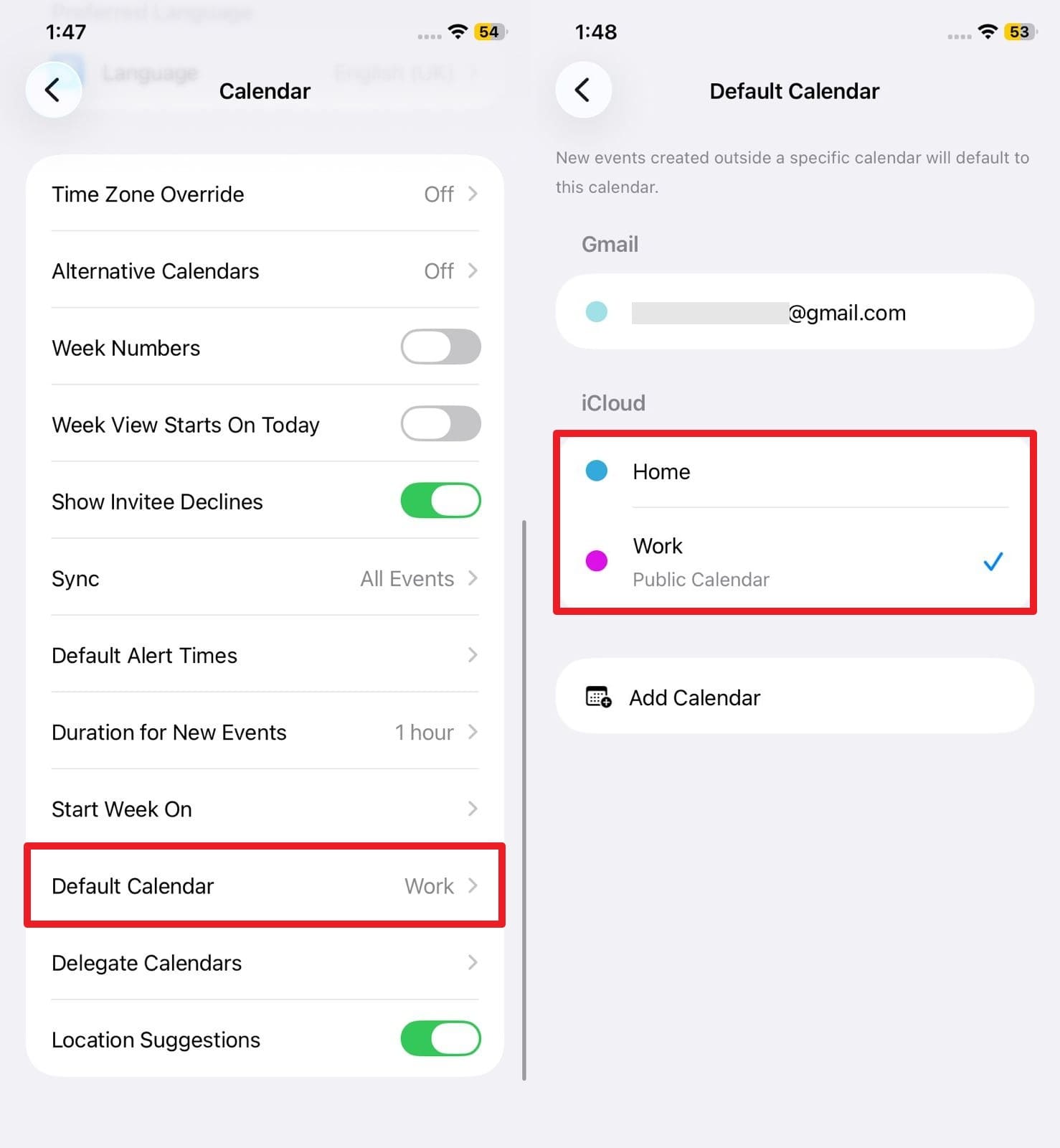 デフォルトカレンダーの設定変更