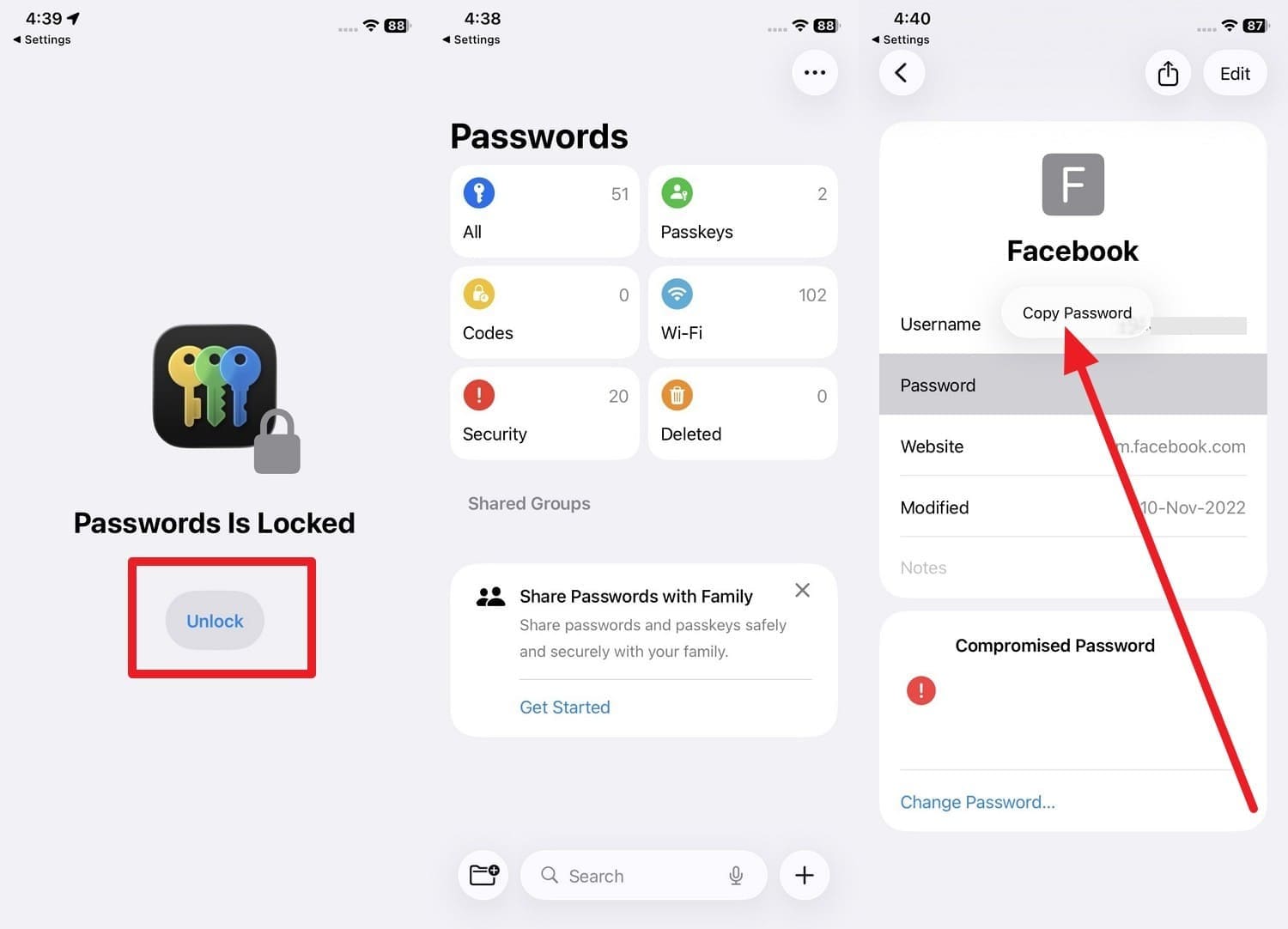 how can i see facebook password