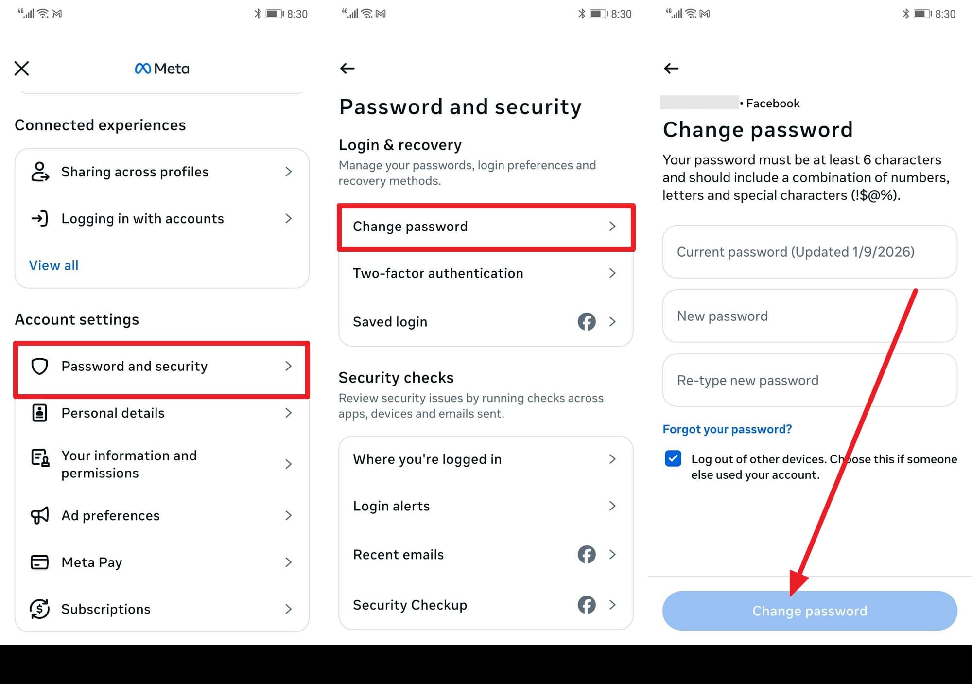 go to settings and change password