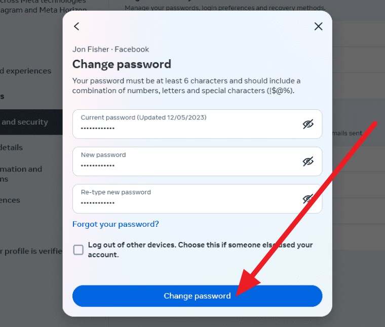 choose to change the password
