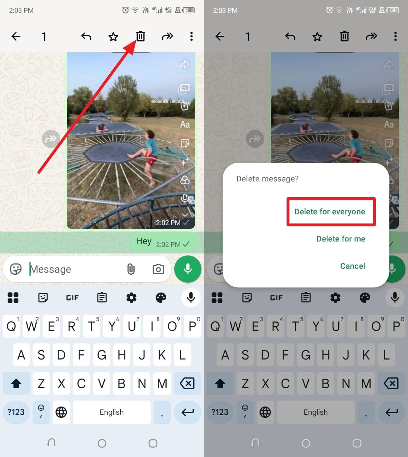 press on delete for everyone option