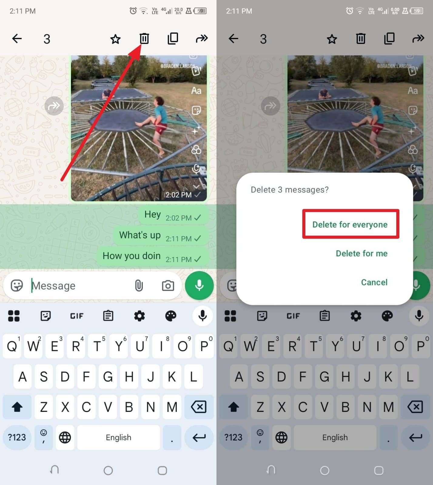 choose delete for everyone option