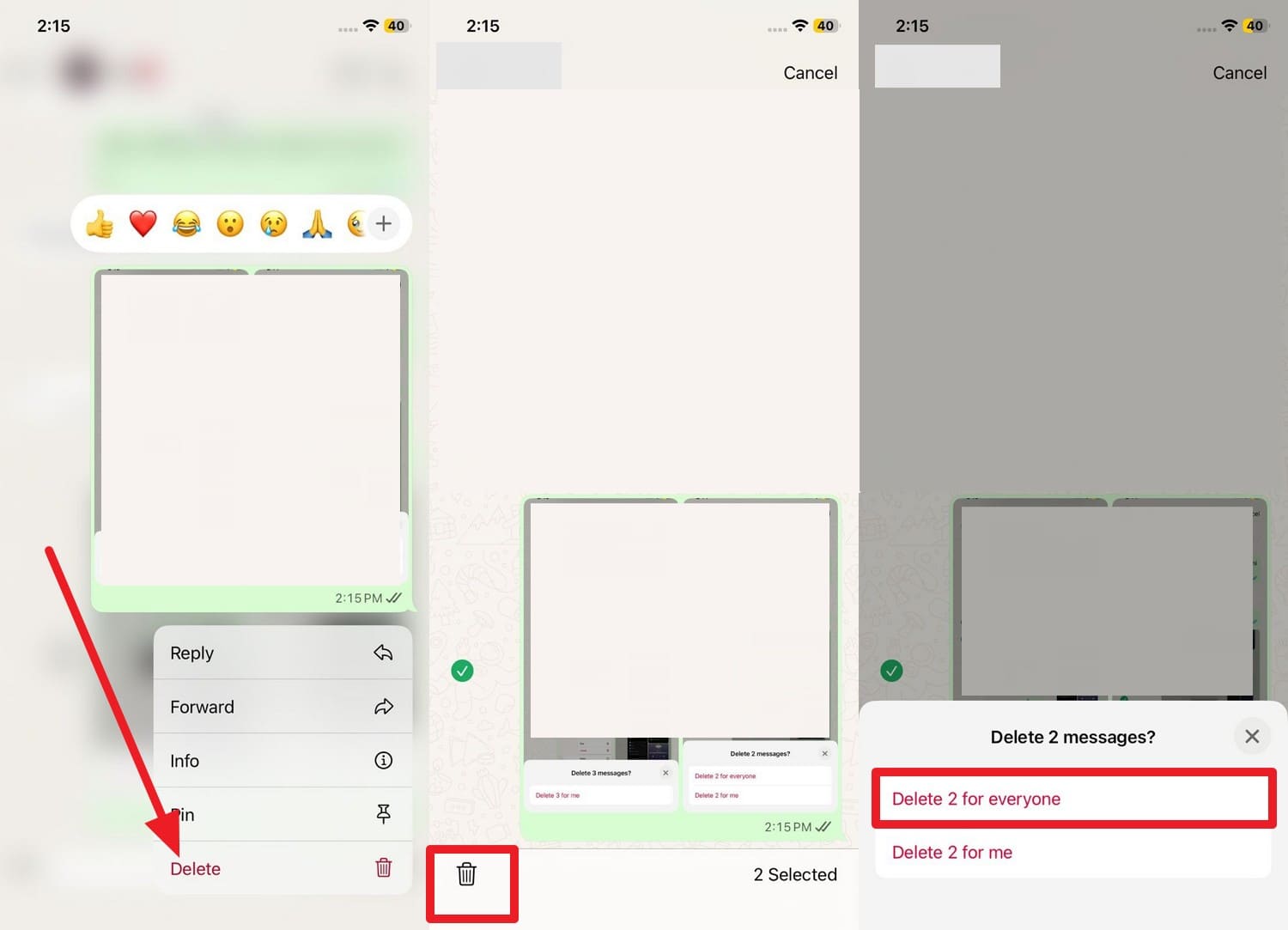 tap on delete for everyone option