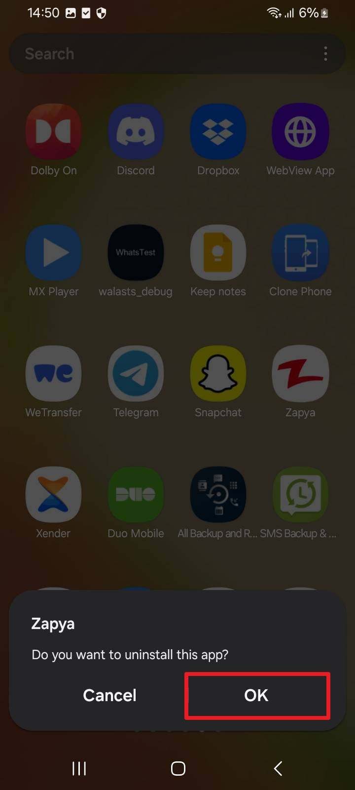 uninstall app on android