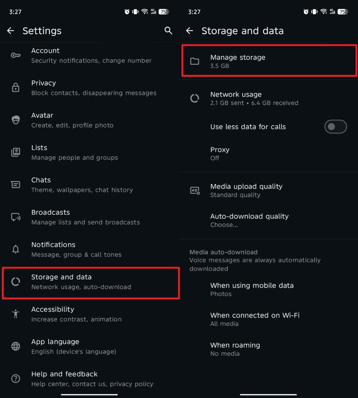 access storage and data on whatsapp