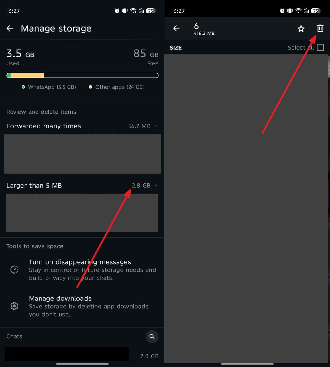 delete media on whatsapp