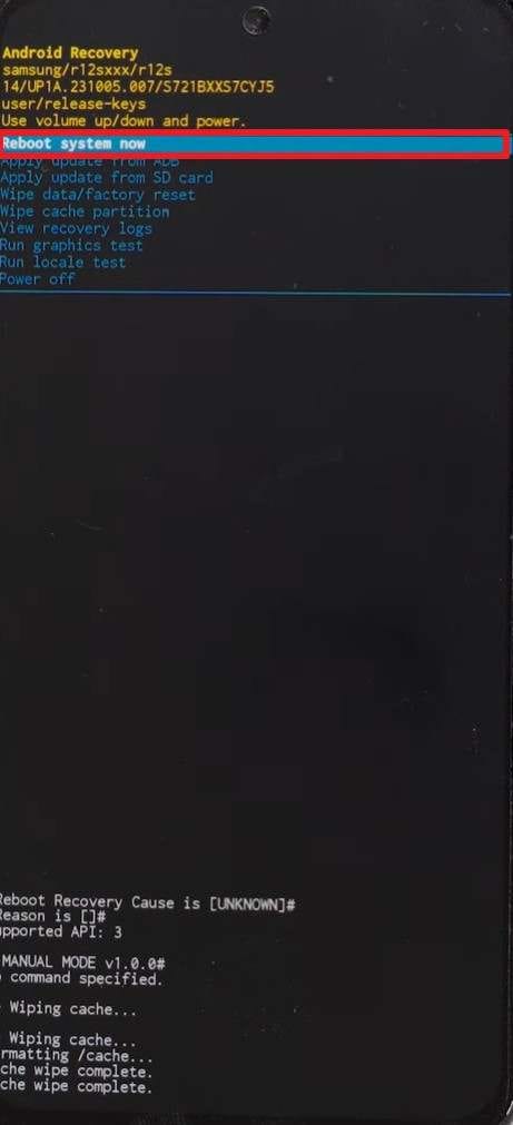 choose reboot system now