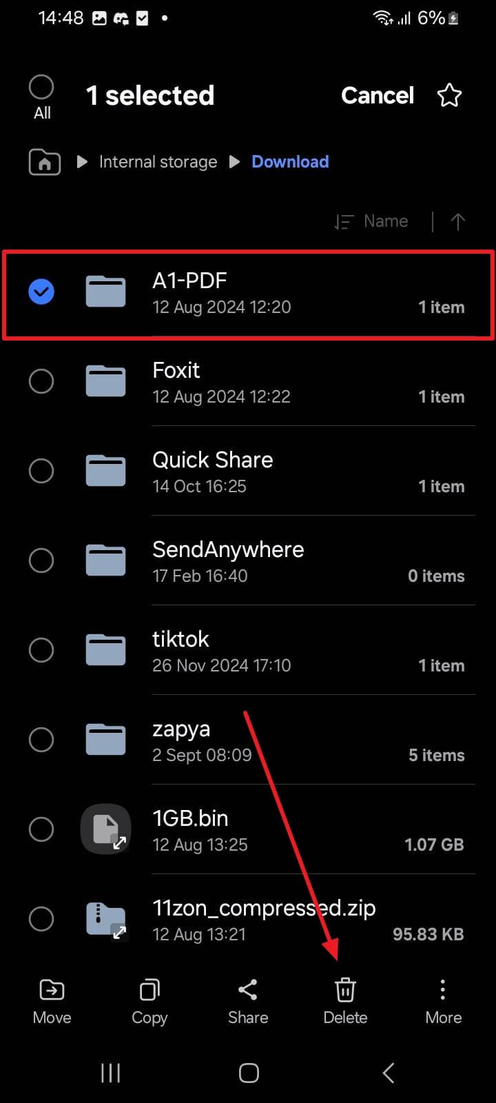 delete downloads from android