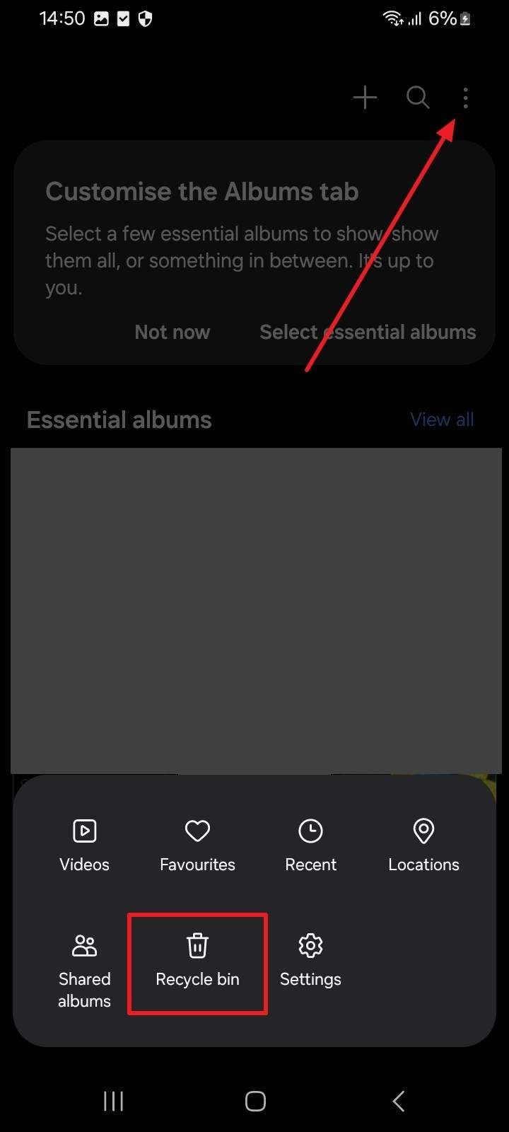 access recycle bin of gallery app