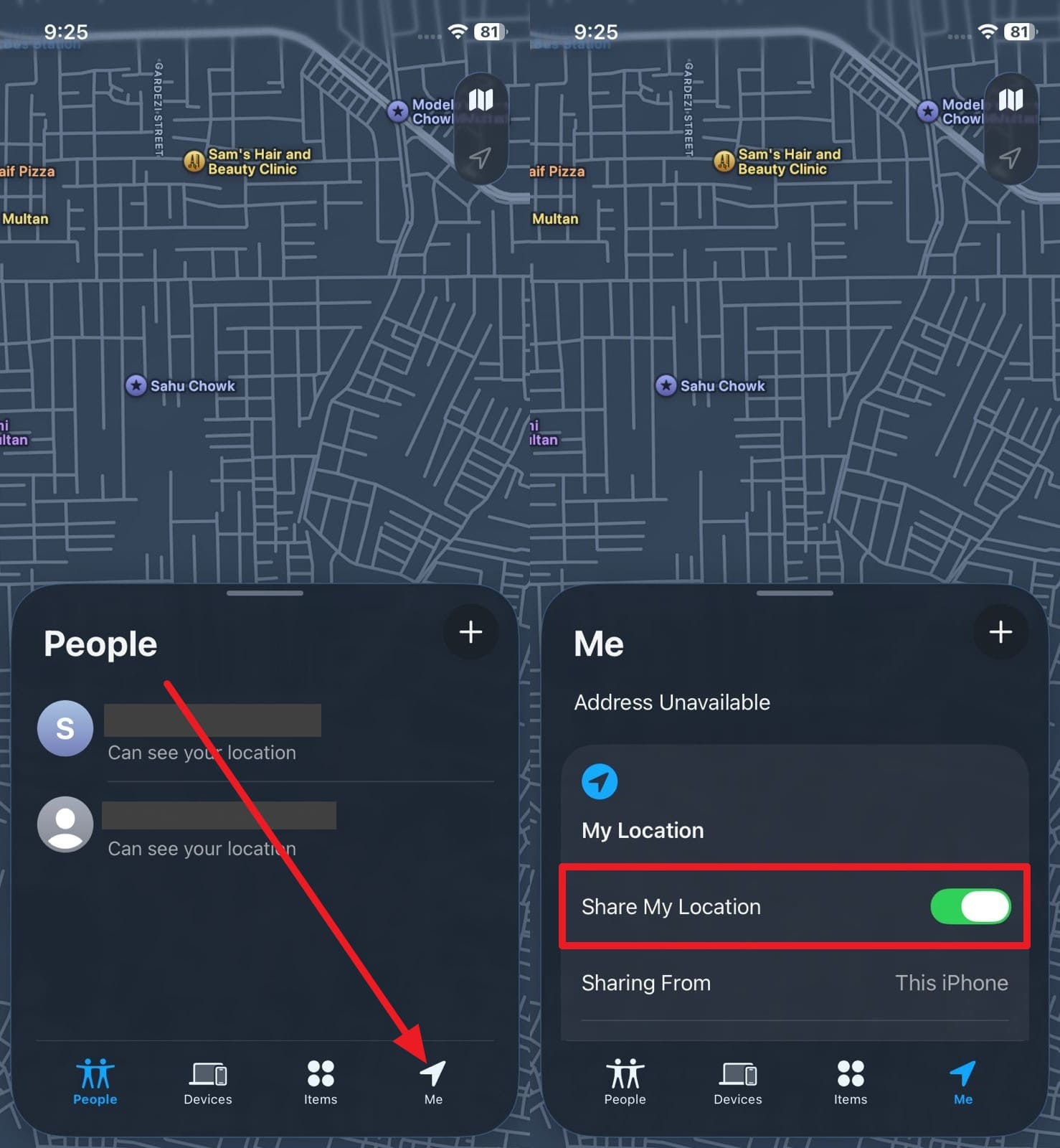 can you pause your location on find my iphone
