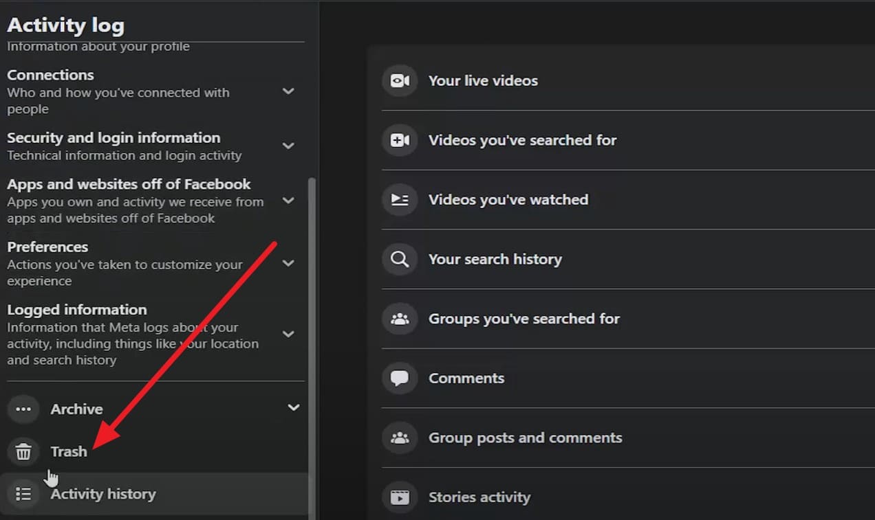 ページ管理ツールでゴミ箱を確認する