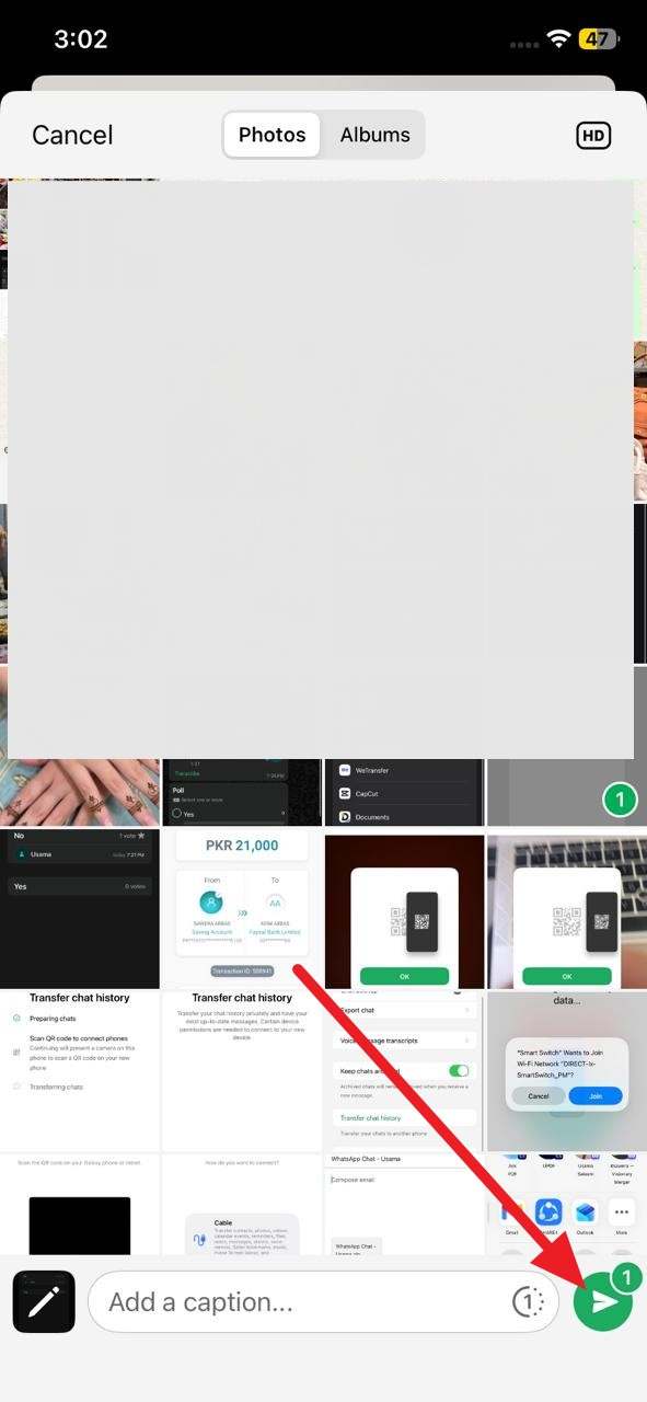choose the data and send