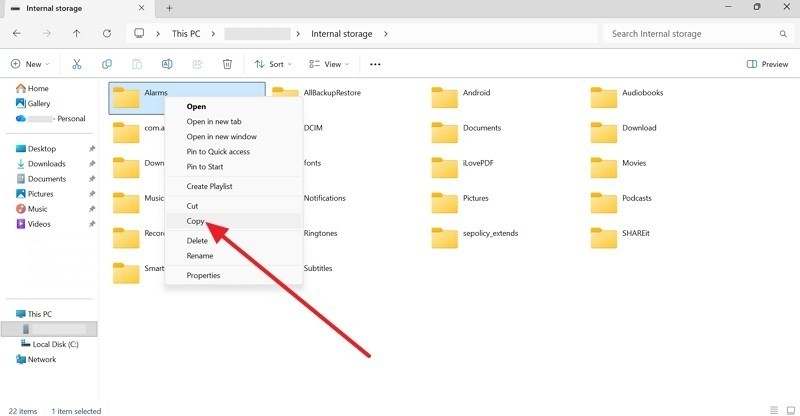copy the data from pc