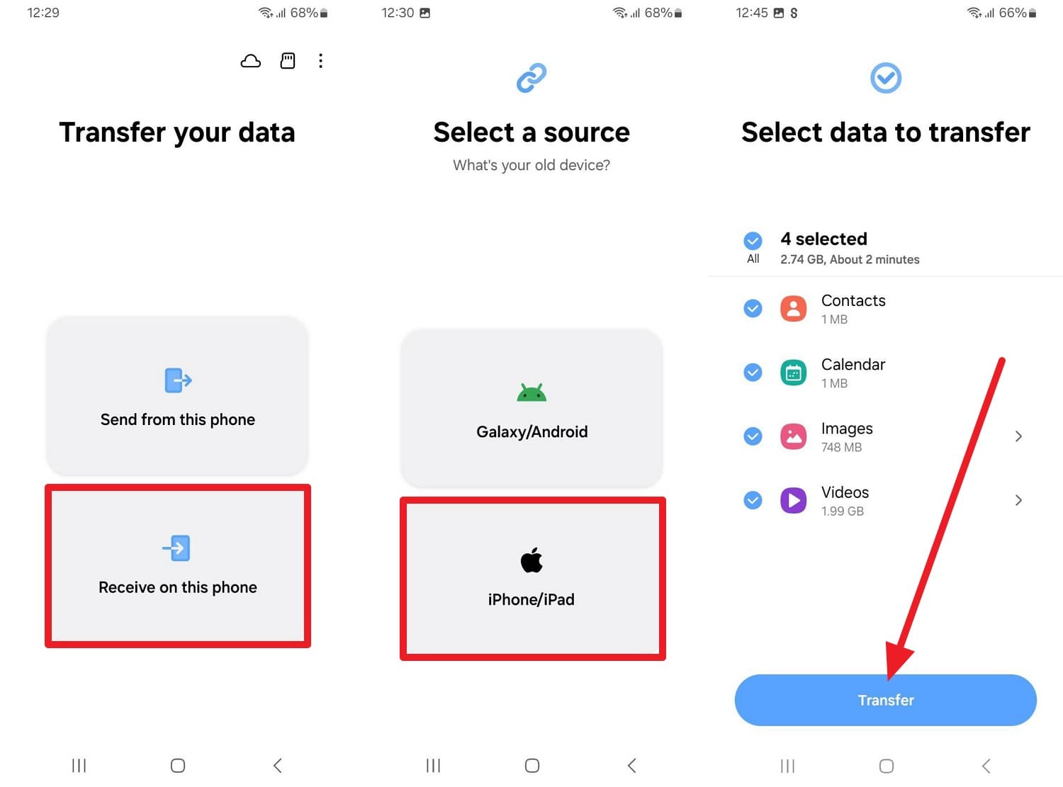 press the transfer button