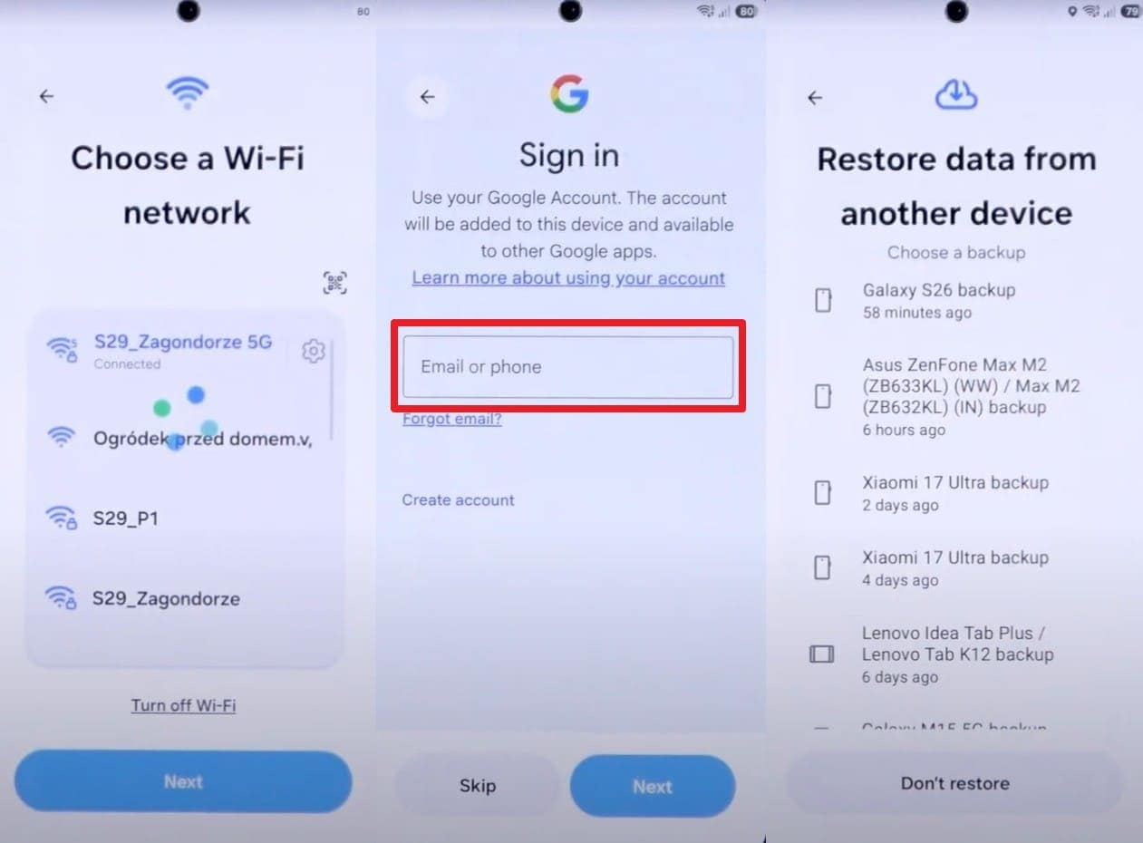 add the email and choose backup