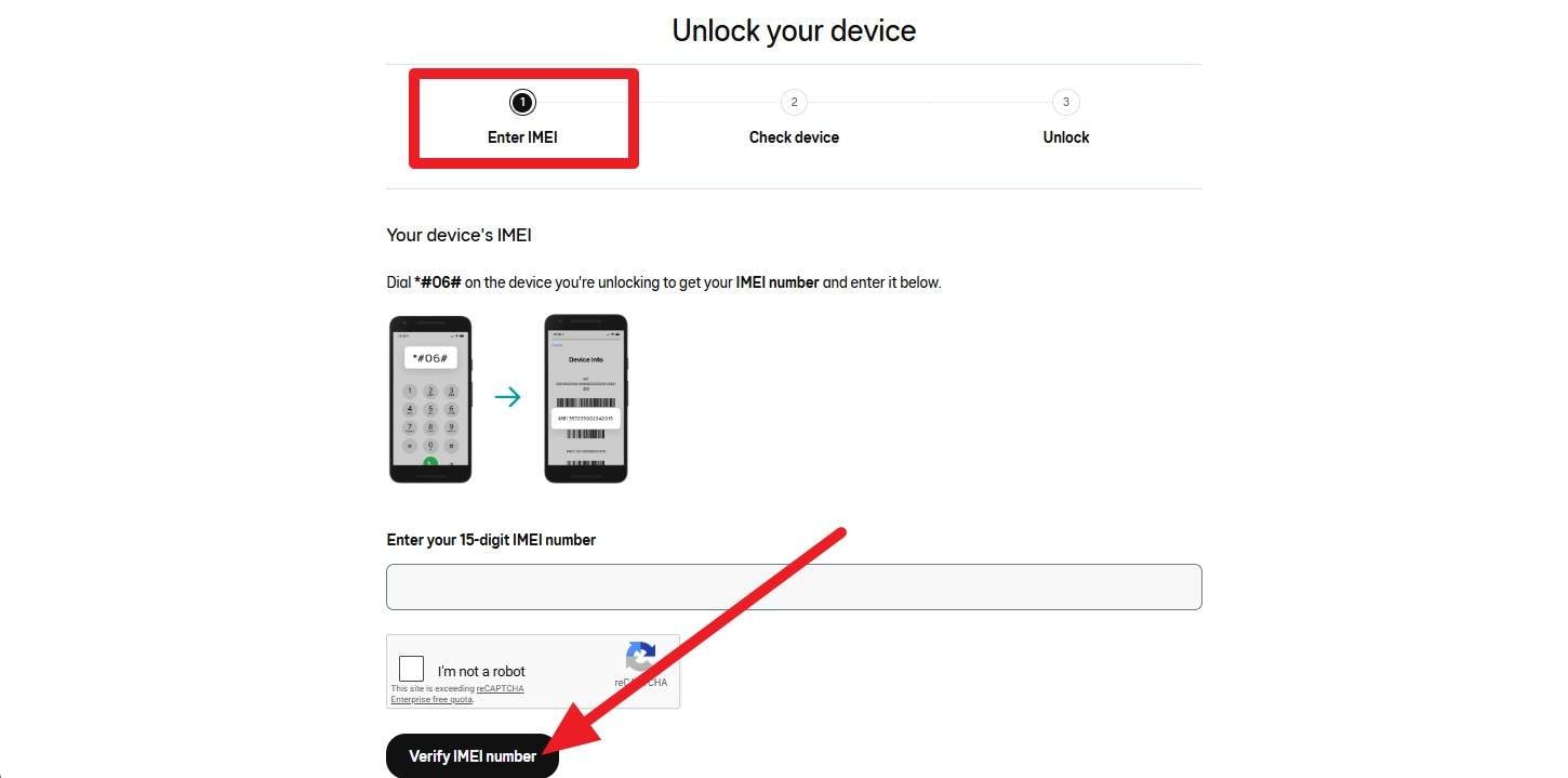 add imei and press verify number
