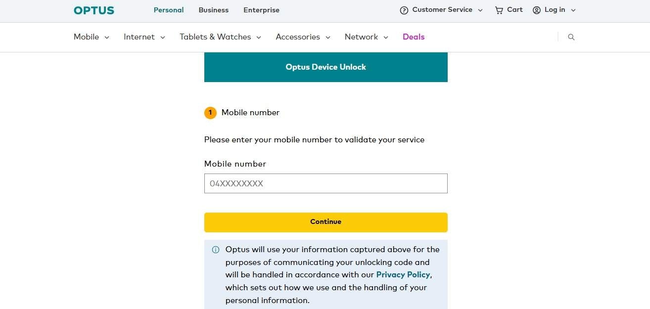 unlock optus phone via optus official website