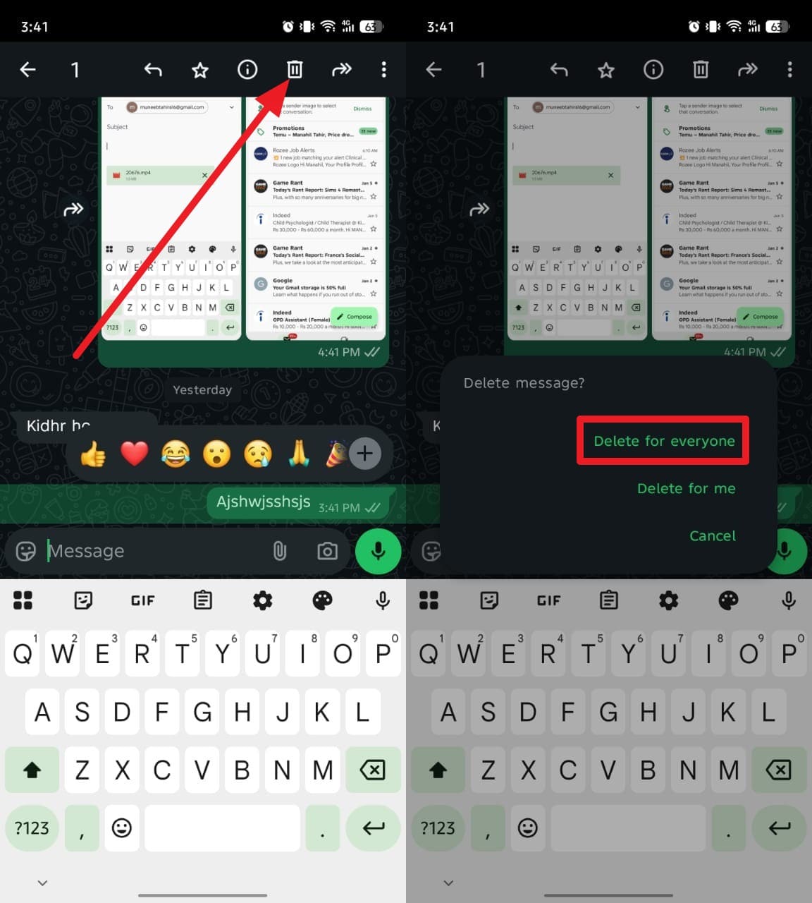 how to unsend a message on android