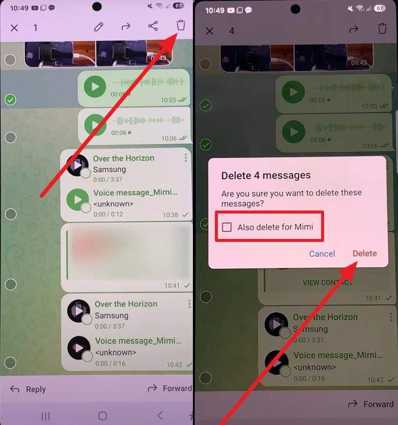 long press and delete message