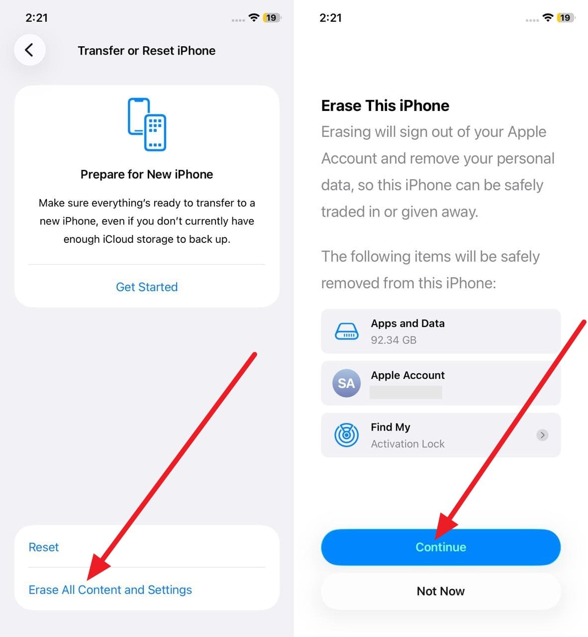 choose reset and continue