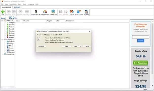 (DAP) downloading an iso file