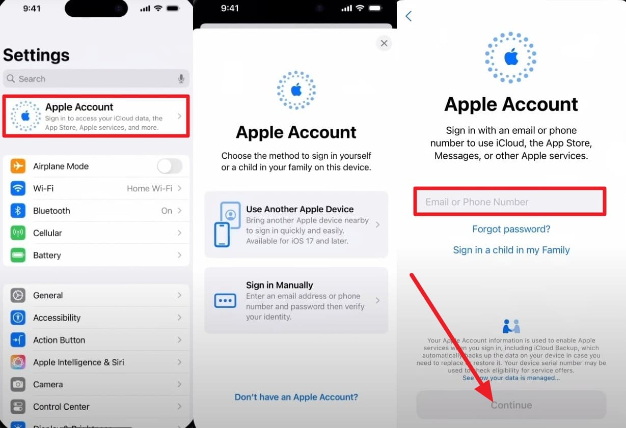 add apple id and continue