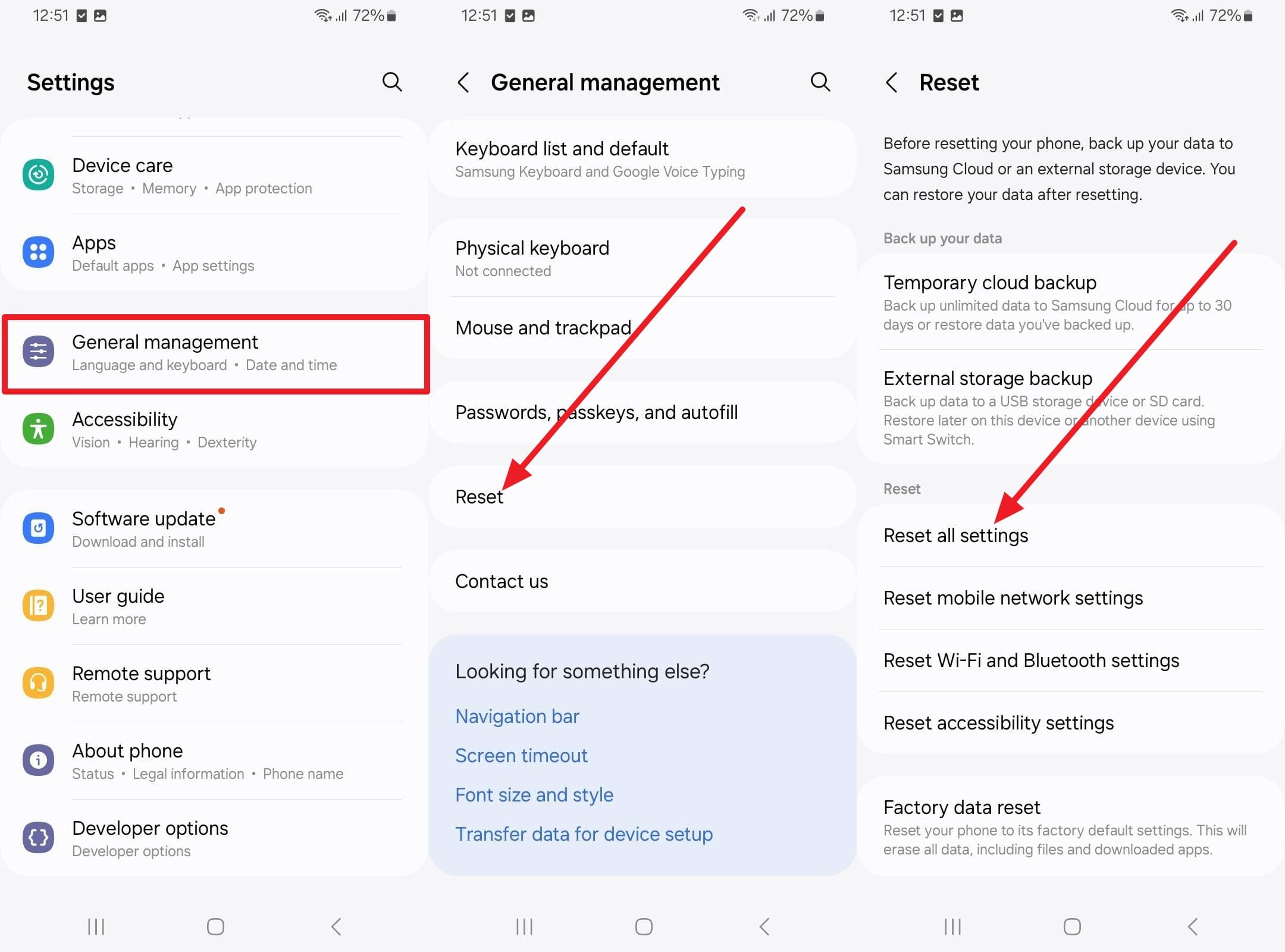 choose to reset all settings
