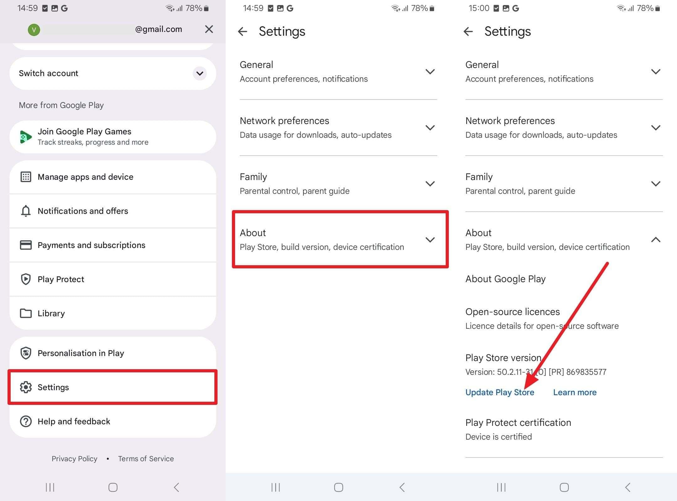 tap on update play store