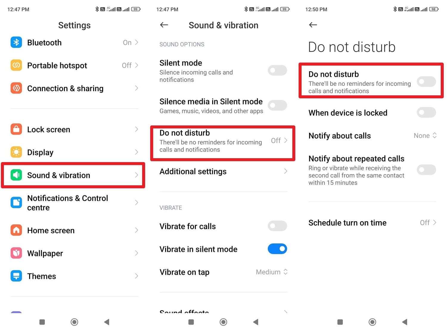choose the do not disturb mode