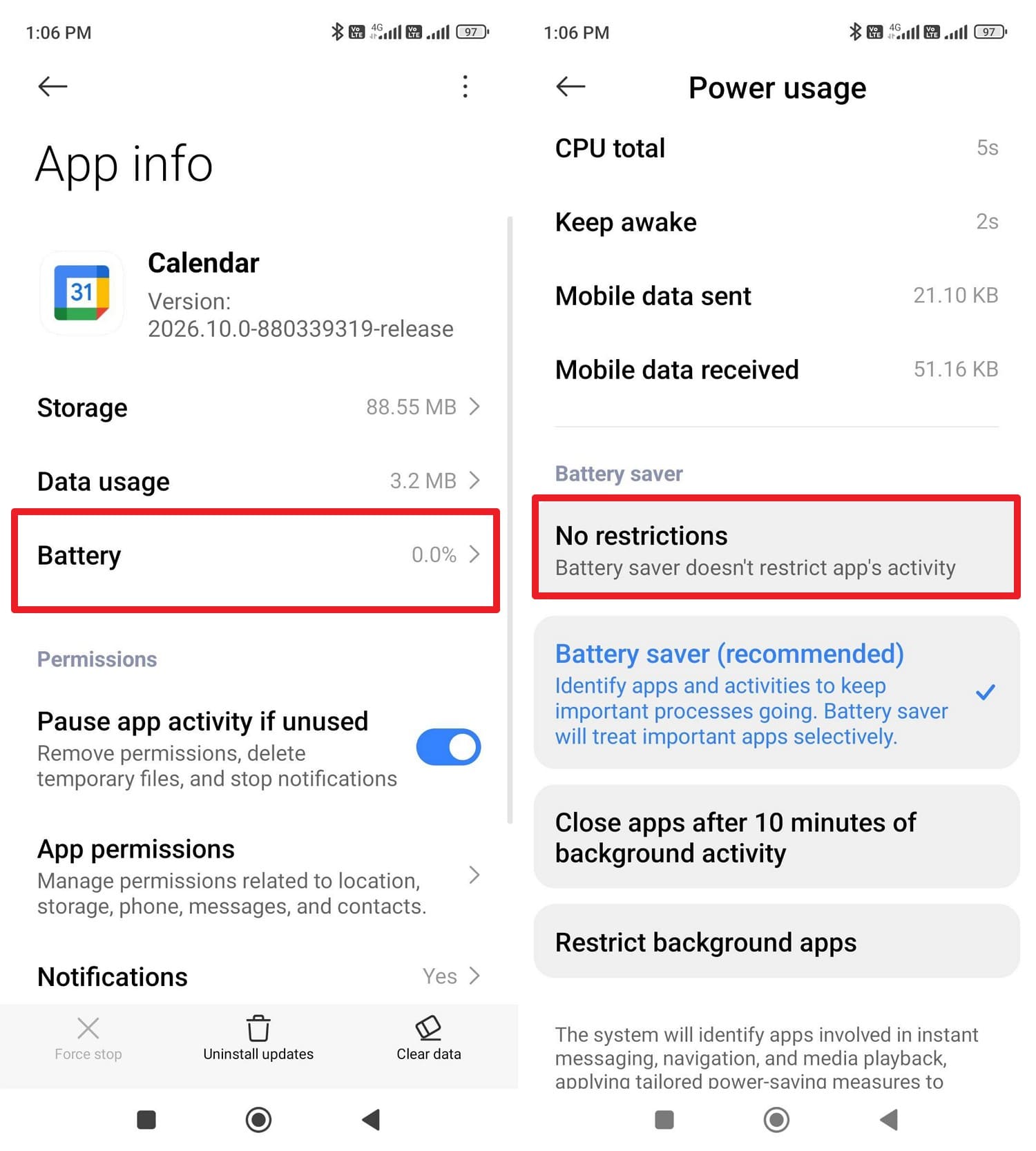set option to no restrictions