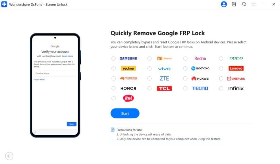 drfone frp removal tool