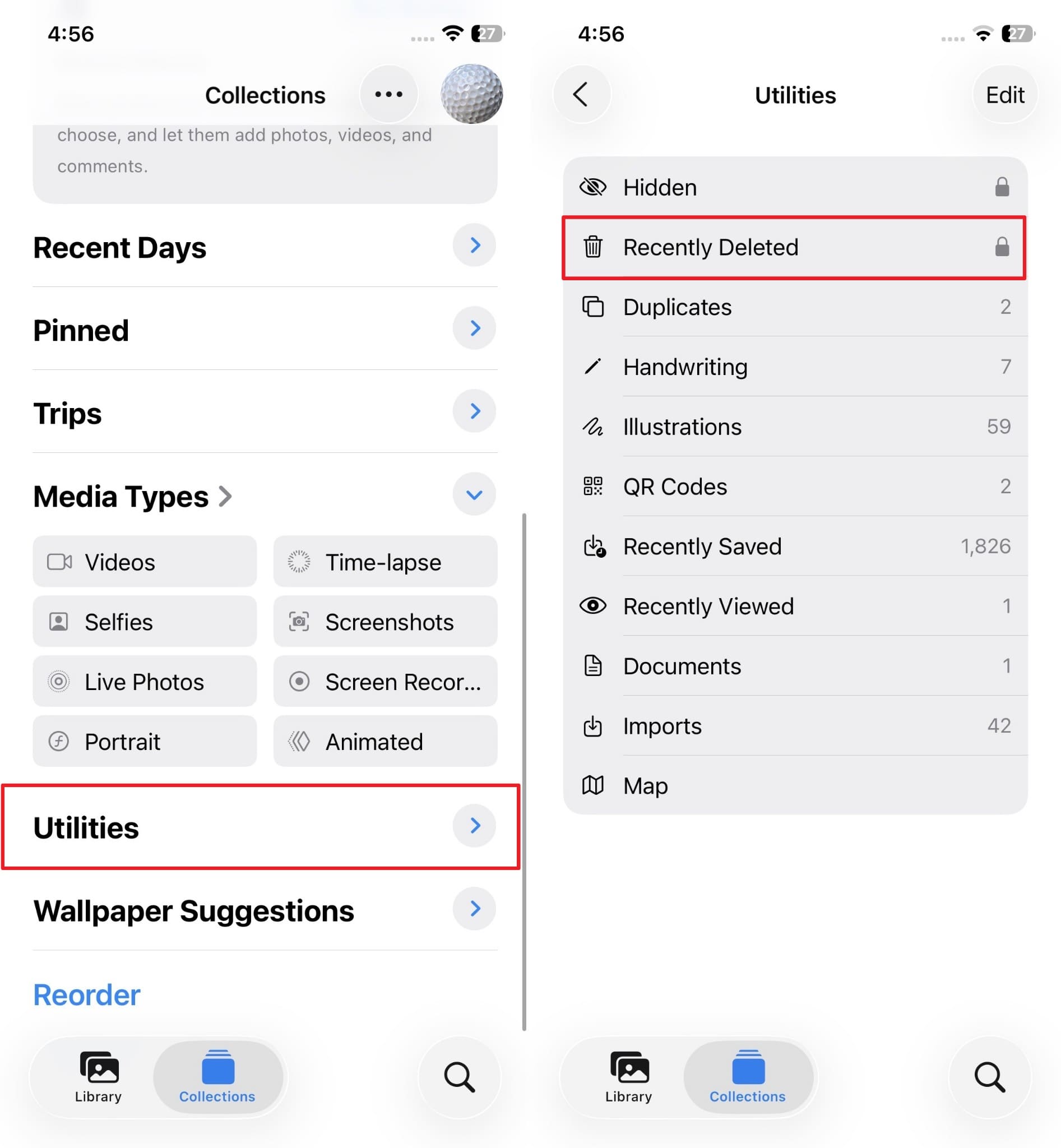 access recently deleted folder