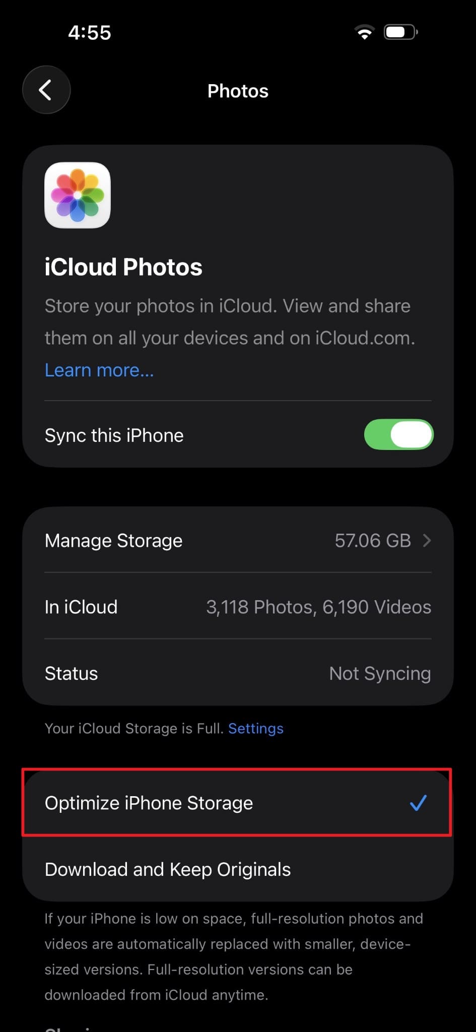 use optimize iphone storage