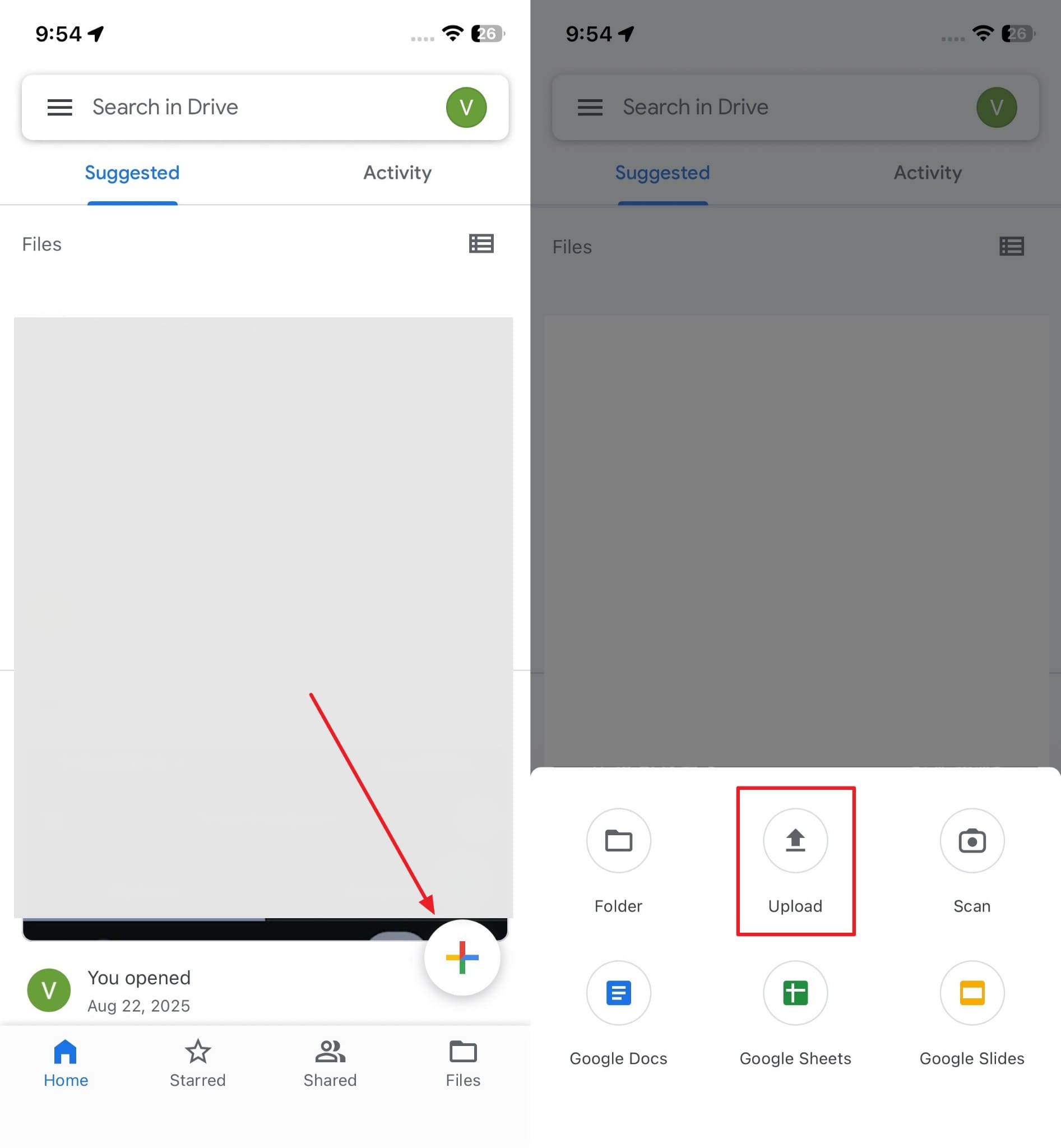 choose upload on google drive