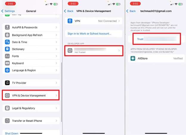 trust developer app under vpn & device management