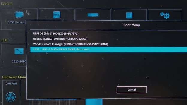 select boot with usb