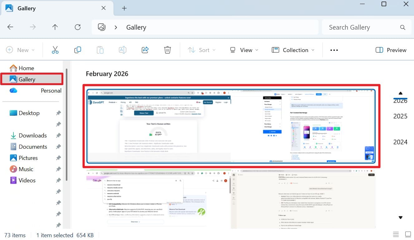 access screenshot from gallery