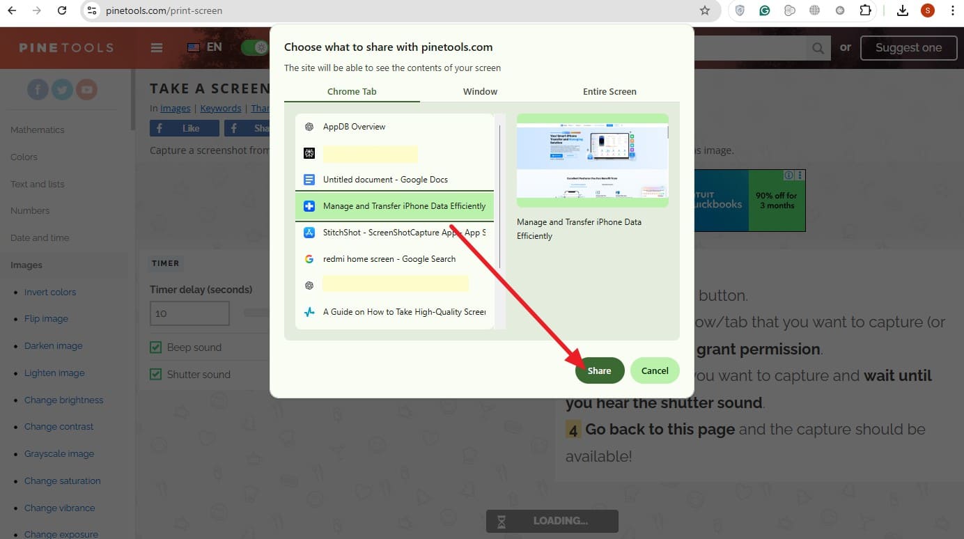 pick the share button
