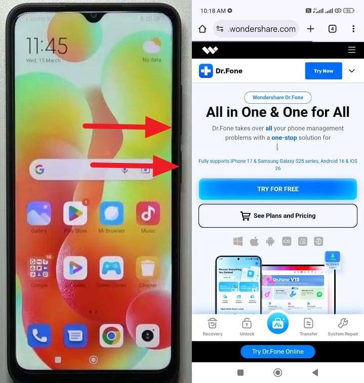 press buttons to take screenshot