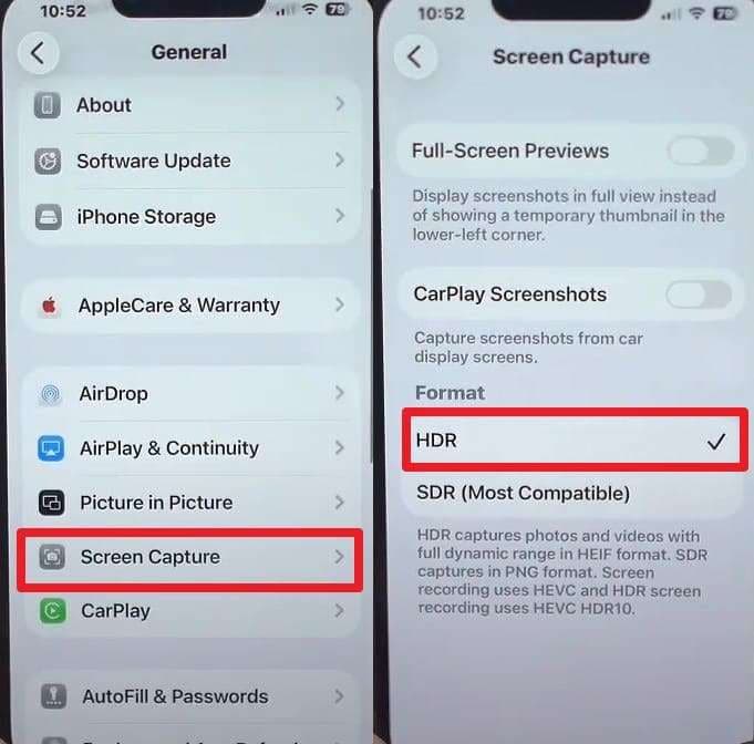 choose screen capture and hdr button