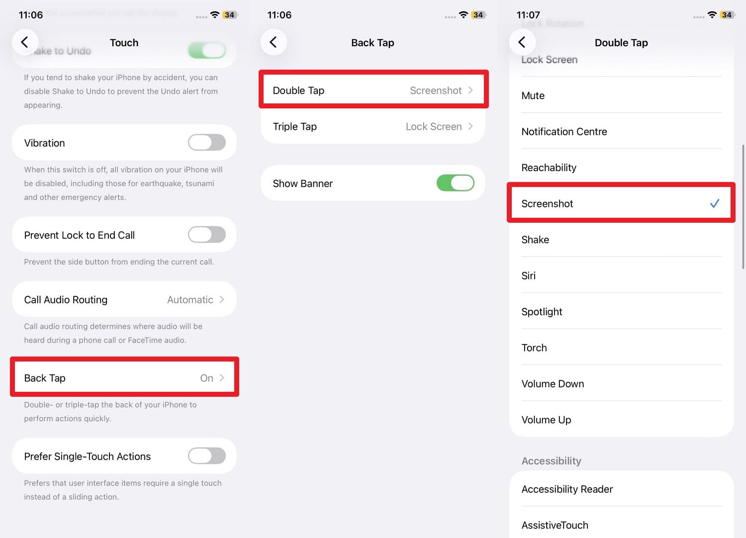 enable double tap to screen capture