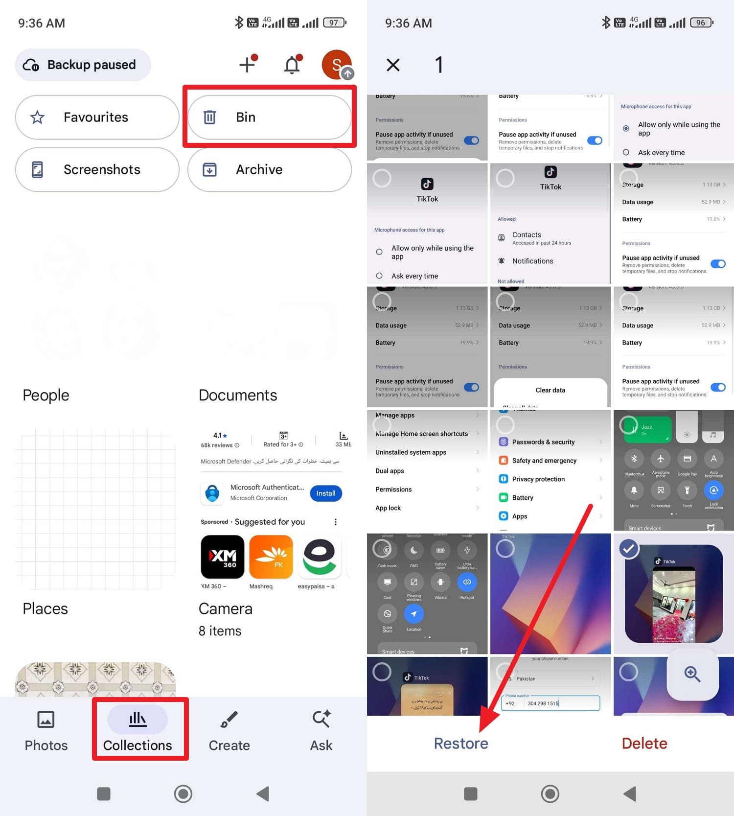 pick the restore option