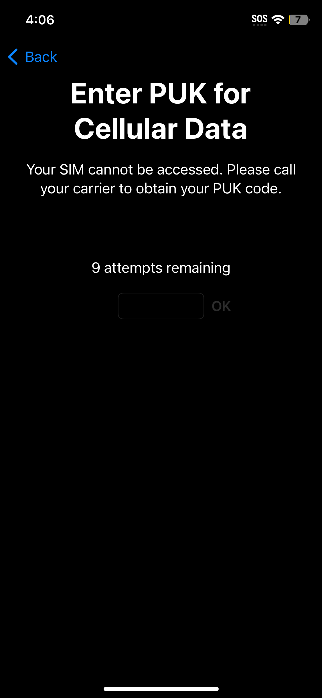 enter airtel sim puk code