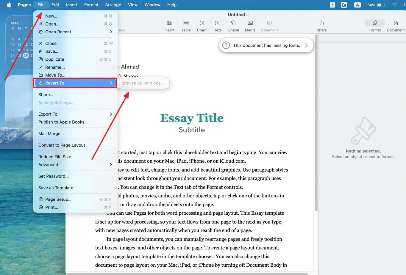 restore pages previous version