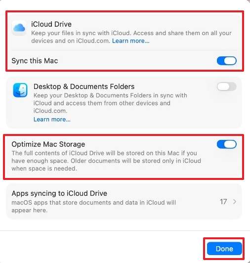 enable optimize mac storage