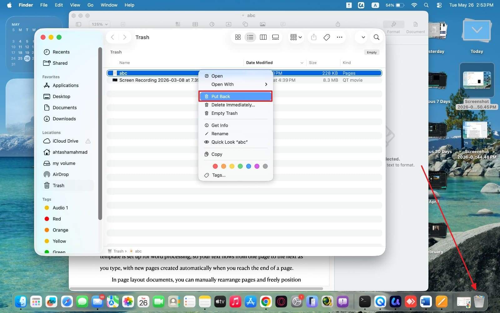 recover mac pages from trash