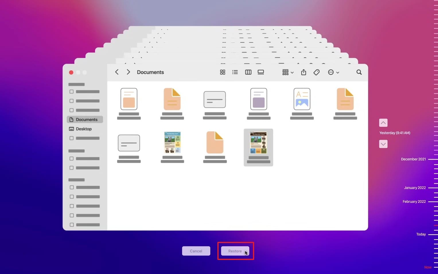 restore pages from time machine