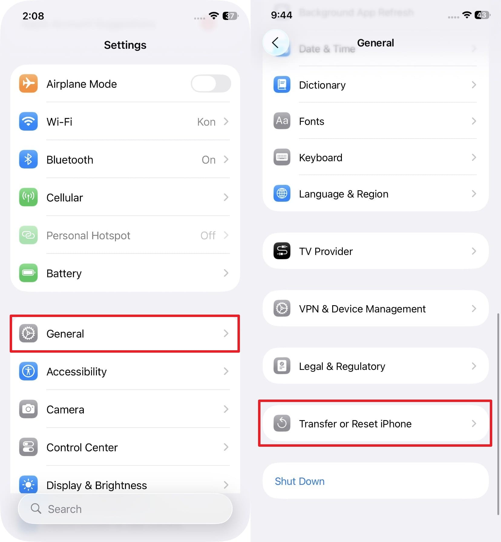 choose transfer or reset iphone