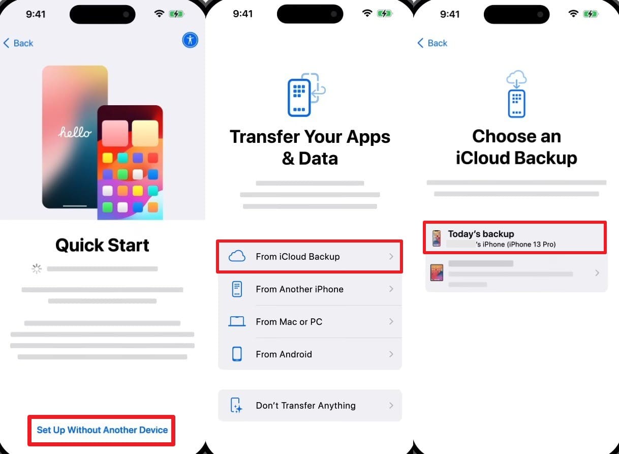 setup iphone and restore icloud backup